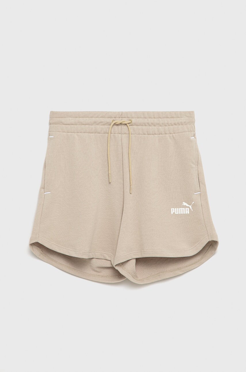 Puma pantaloni scurți din bumbac pentru copii 848405 culoarea bej, neted