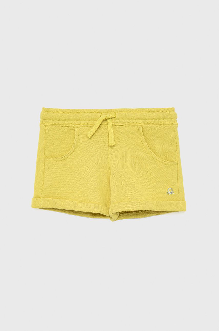 United Colors of Benetton pantaloni scurți din bumbac pentru copii culoarea galben, neted, talie reglabila
