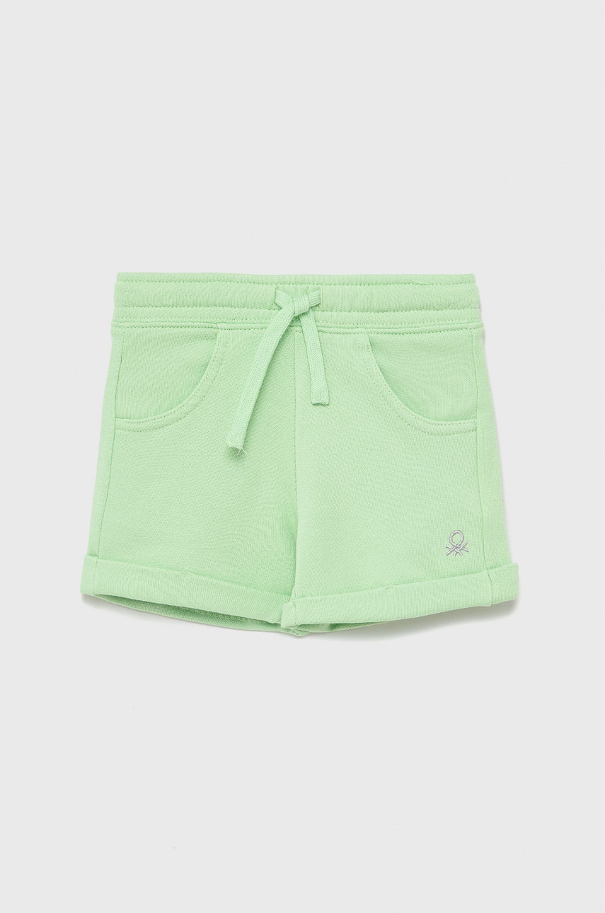 United Colors Of Benetton pantaloni scurți din bumbac pentru copii culoarea verde, neted, talie reglabila
