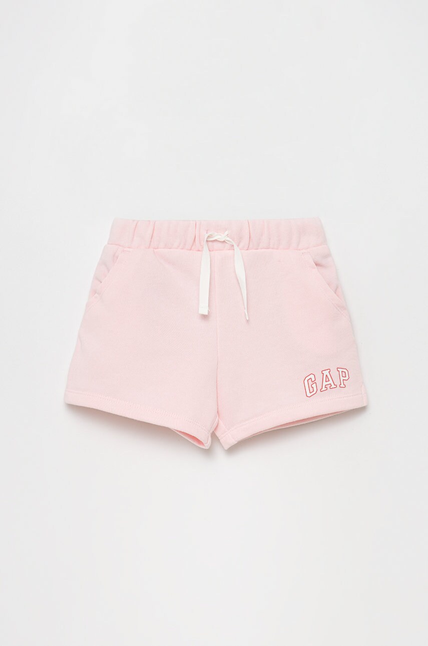 Gap pantaloni scurti copii culoarea roz, cu imprimeu, talie reglabila