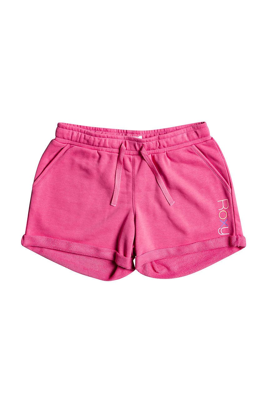 Roxy pantaloni scurti copii culoarea roz, neted, talie reglabila