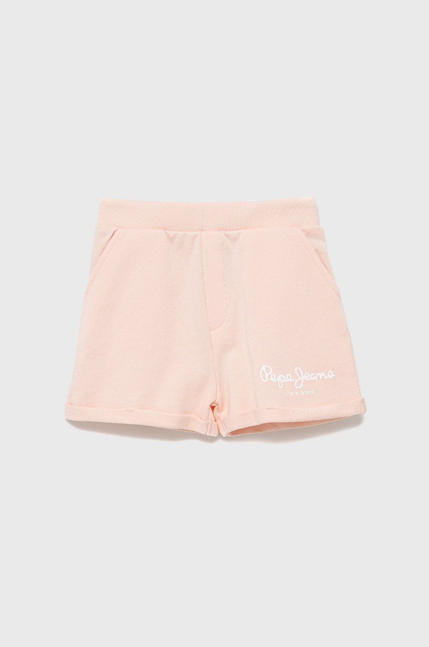 Dětské bavlněné šortky Pepe Jeans růžová barva, s potiskem, nastavitelný pas - růžová -  100% B