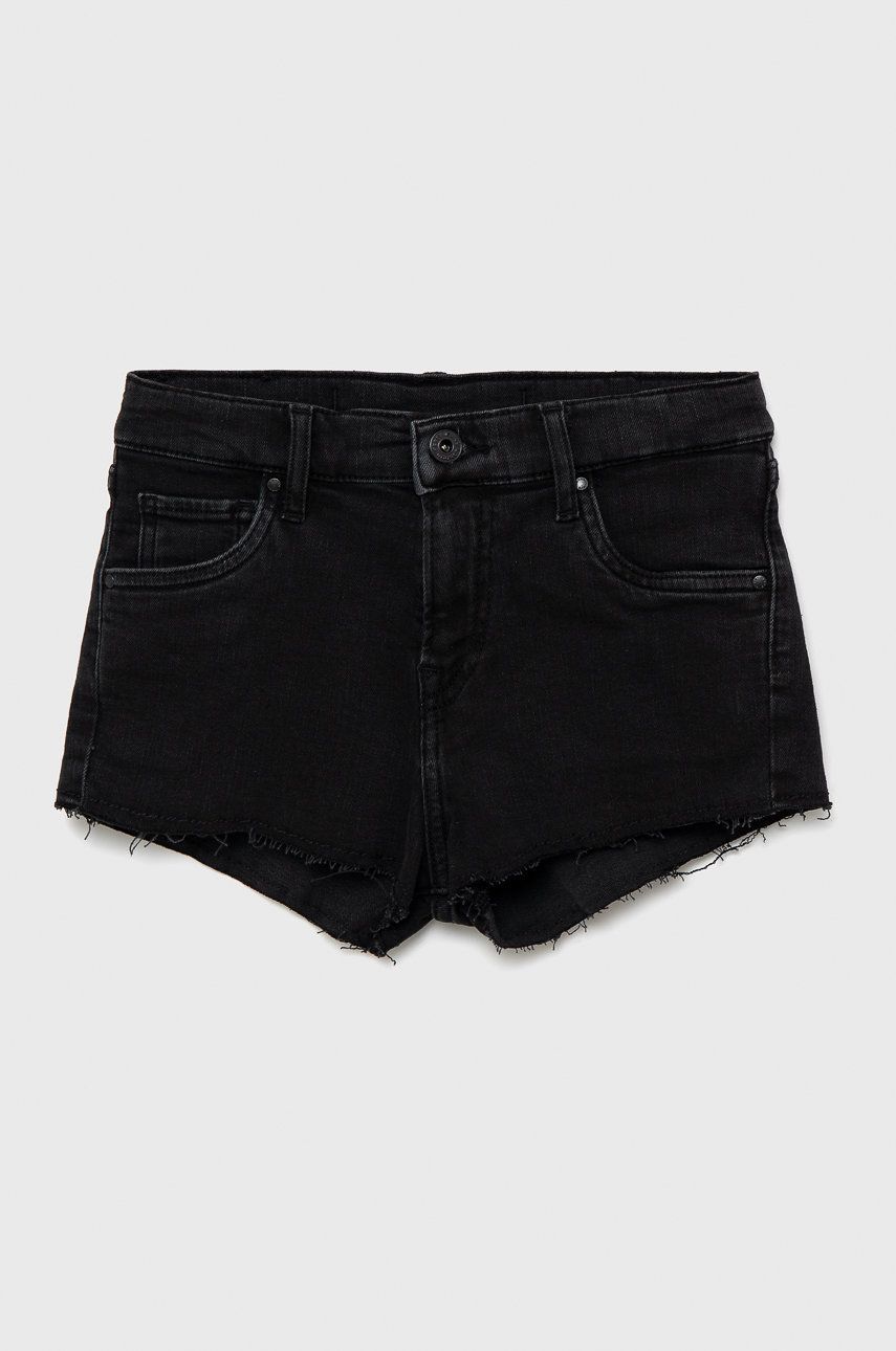 Pepe Jeans pantaloni scurti din denim pentru copii culoarea negru, neted, talie reglabila