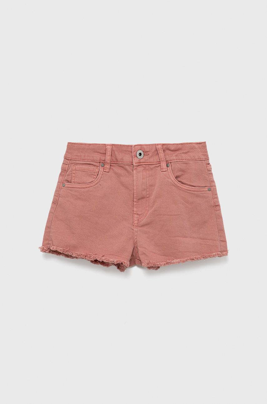 Pepe Jeans pantaloni scurti din denim pentru copii culoarea roz, neted