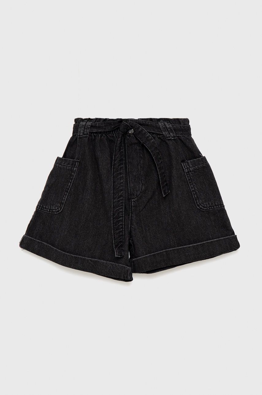 Birba&Trybeyond pantaloni scurti din denim pentru copii culoarea negru, neted