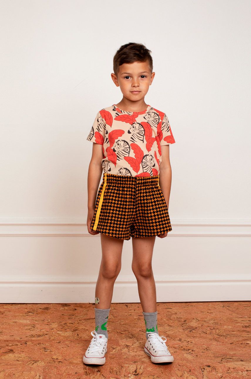 Dětské bavlněné šortky Mini Rodini hnědá barva, vzorované, nastavitelný pas - hnědá -  100% Org