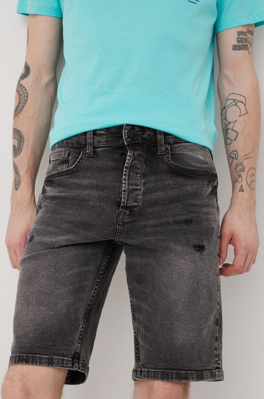 Only & Sons pantaloni scurti jeans barbati, culoarea gri