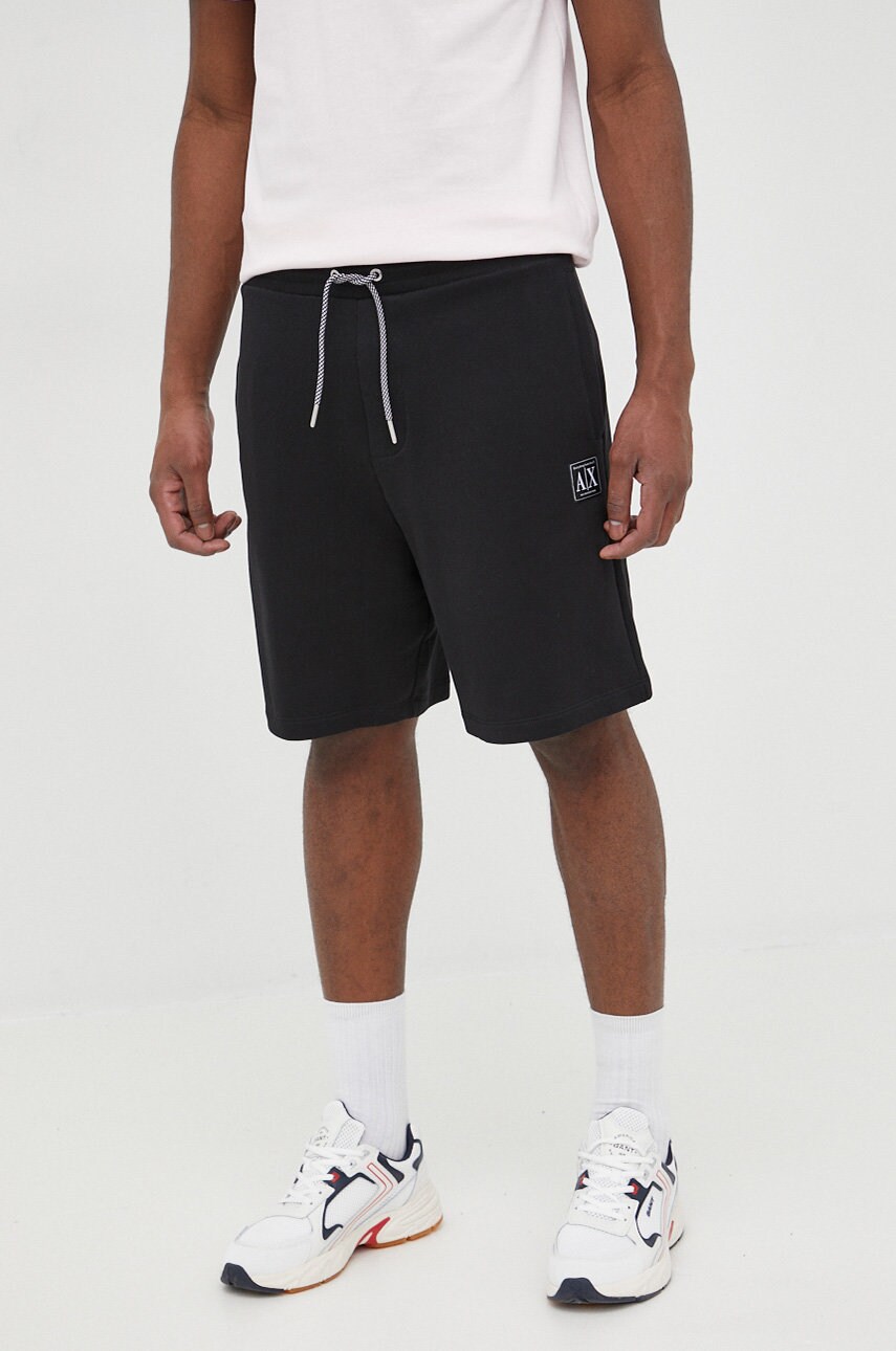 Armani exchange pantaloni scurti din bumbac barbati, culoarea negru