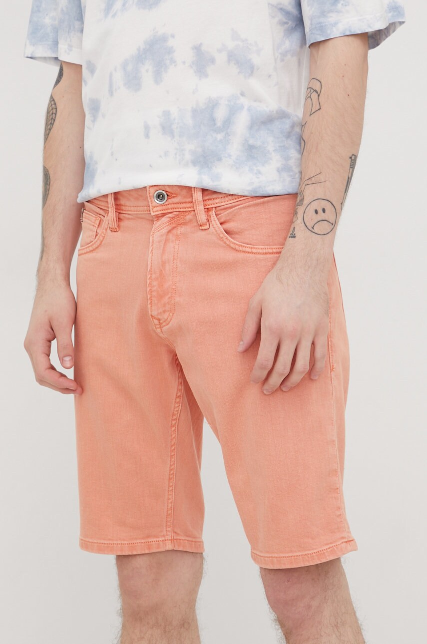 Tom tailor pantaloni scurti jeans barbati, culoarea portocaliu