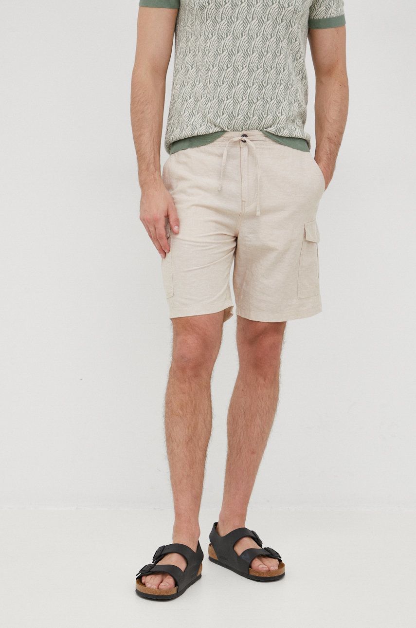 Selected Homme pantaloni scurți din amestec de in barbati, culoarea bej