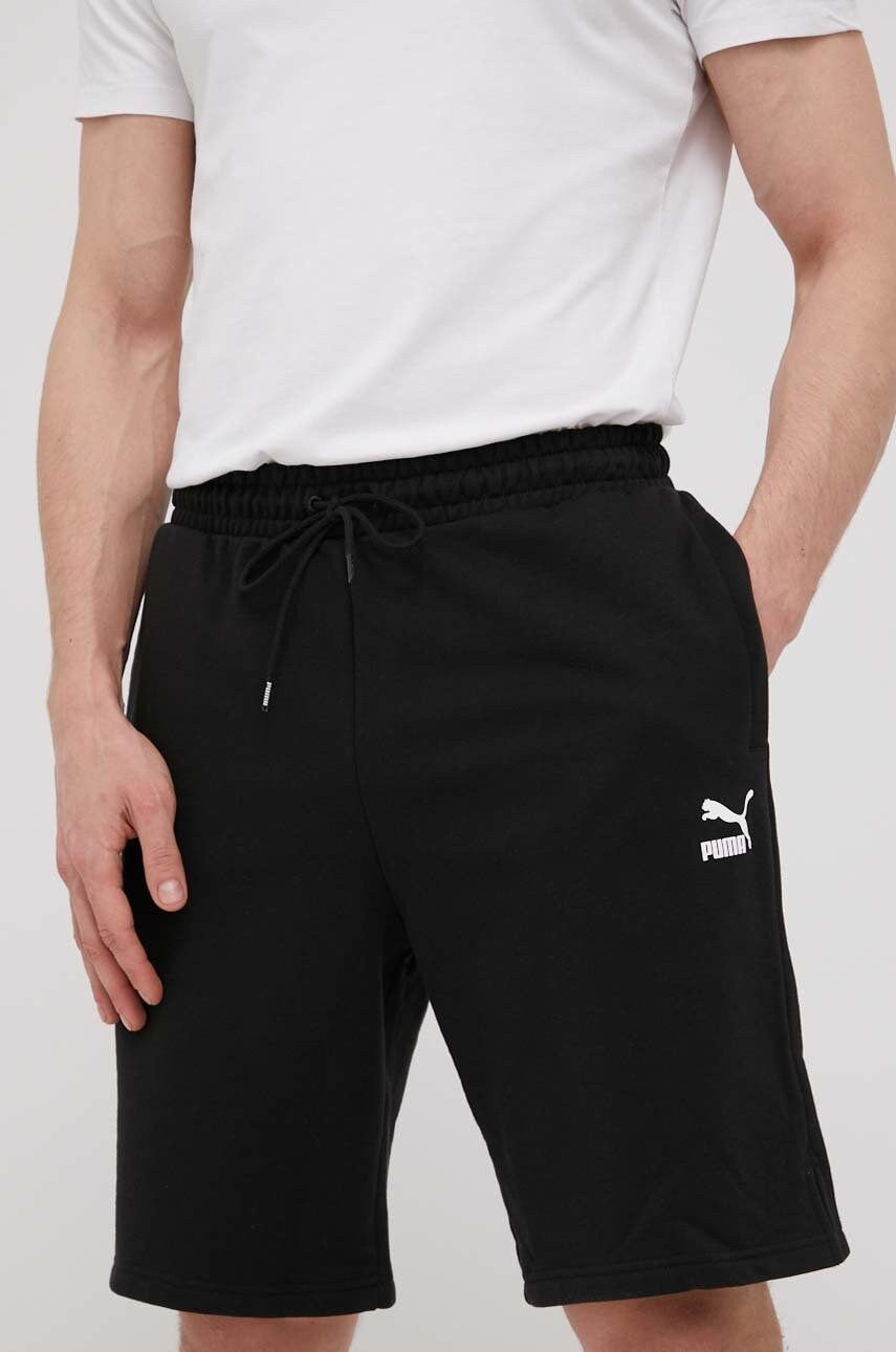 Puma pantaloni scurti din bumbac barbati, culoarea negru