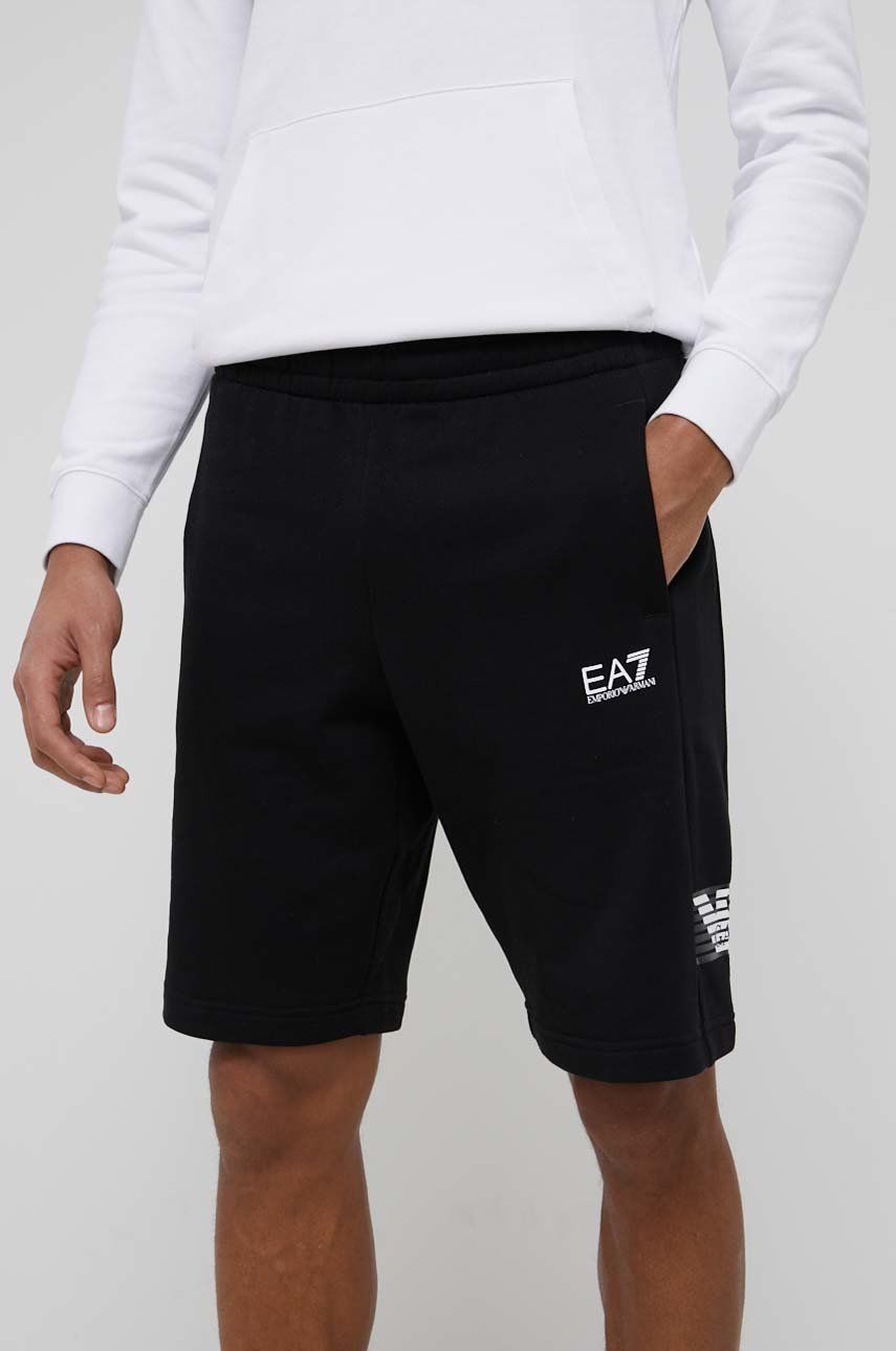 EA7 Emporio Armani pantaloni scurti din bumbac barbati, culoarea negru
