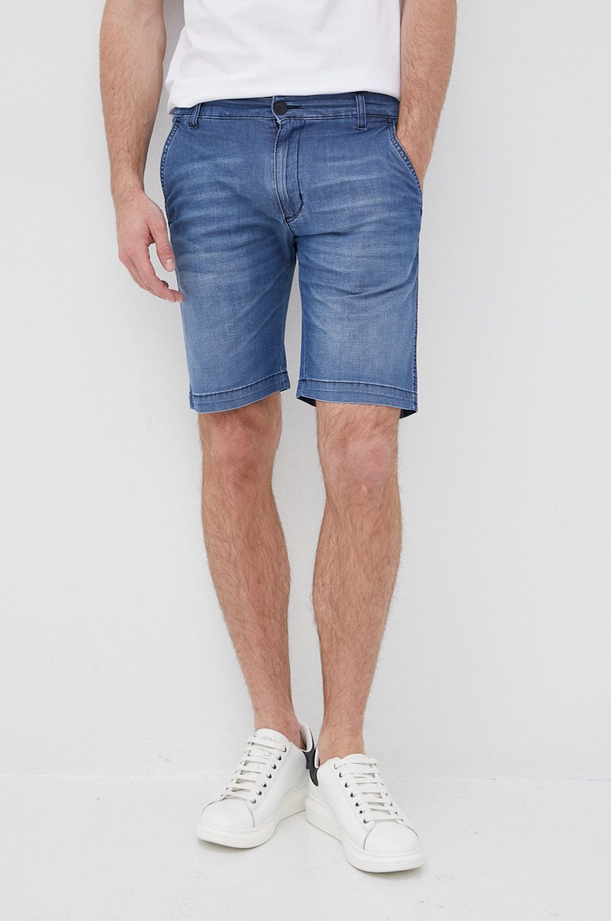 Karl Lagerfeld pantaloni scurti jeans barbati, culoarea albastru marin
