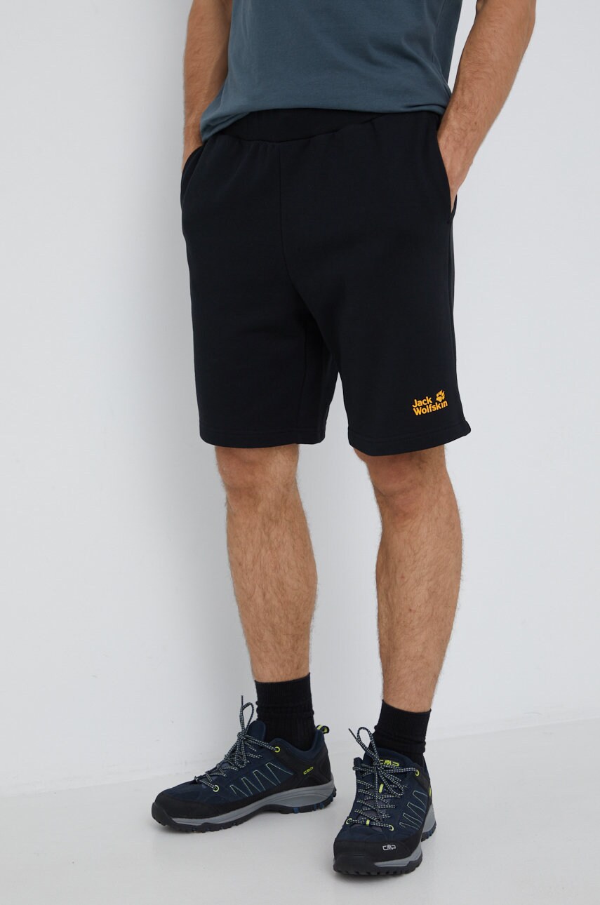 Jack Wolfskin pantaloni scurti din bumbac barbati, culoarea negru