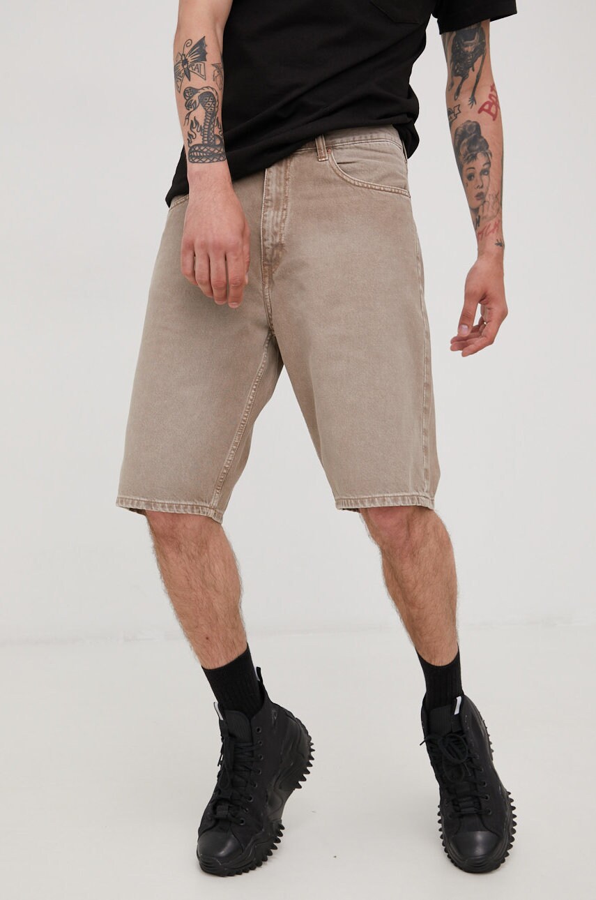 Dr. denim pantaloni scurti din bumbac barbati, culoarea maro
