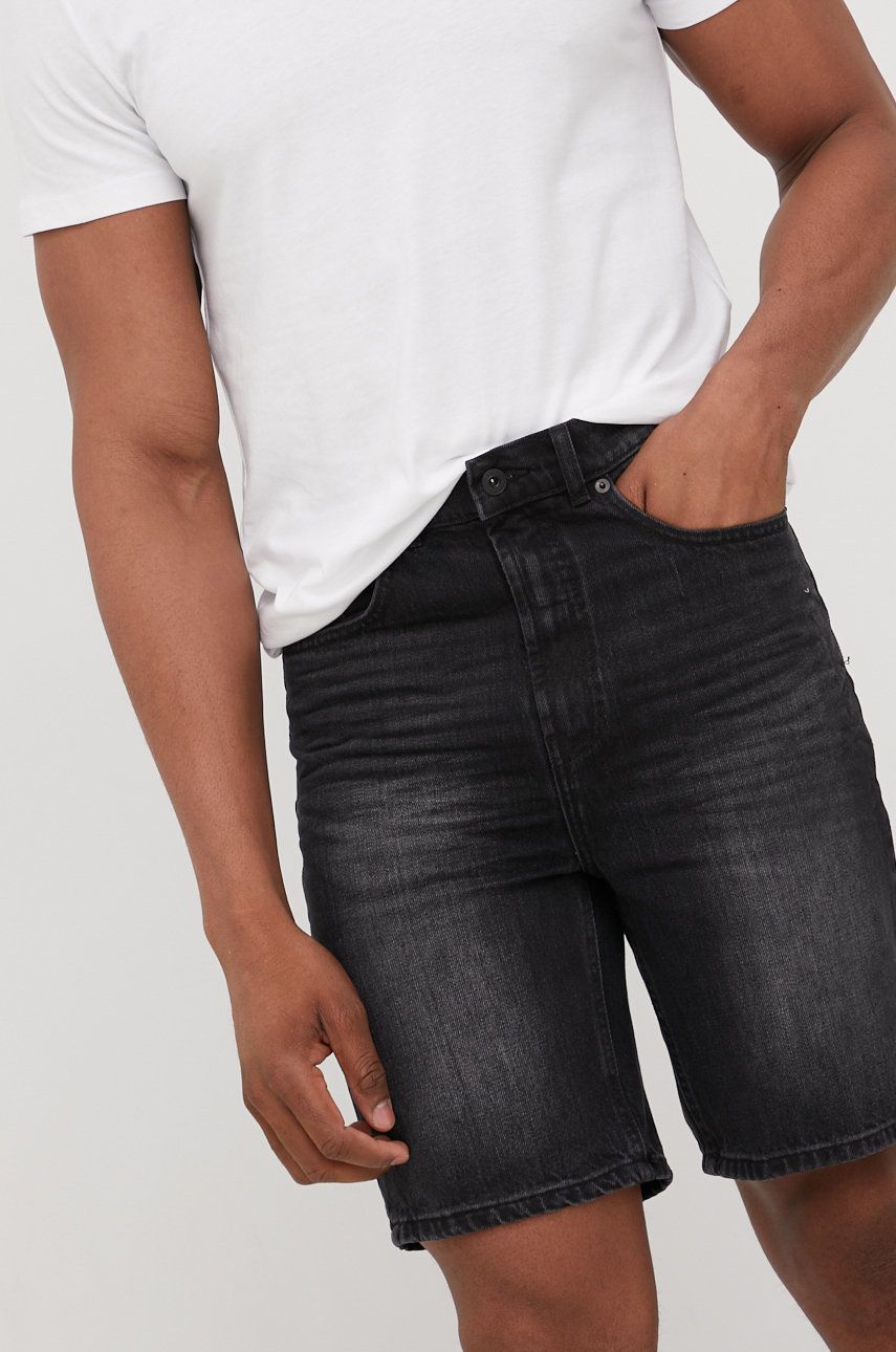 Solid pantaloni scurti jeans barbati, culoarea negru
