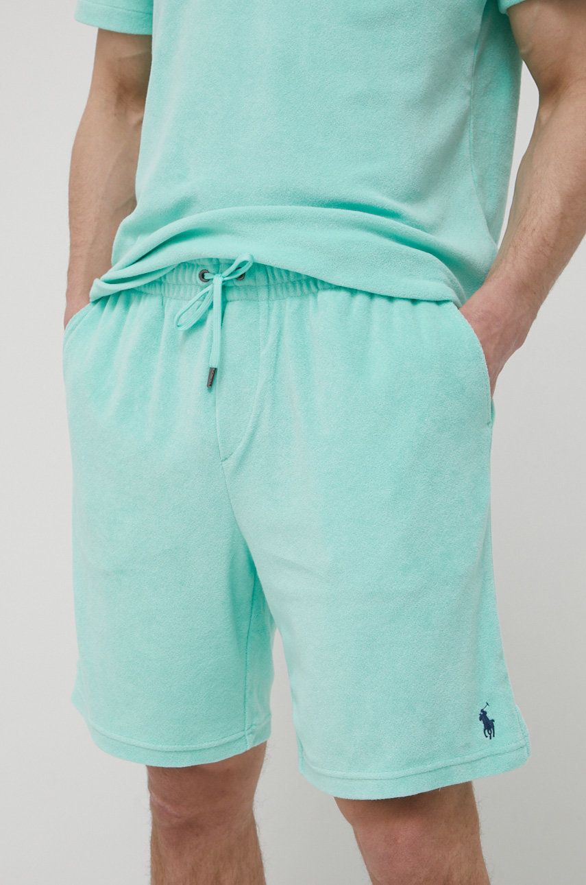Pyžamové šortky Polo Ralph Lauren pánské, zelená barva, hladká - zelená -  90% Bavlna