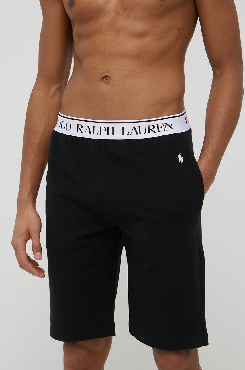 

Късо долнище на пижама Polo Ralph Lauren мъжко в черно с изчистен дизайн, Черен