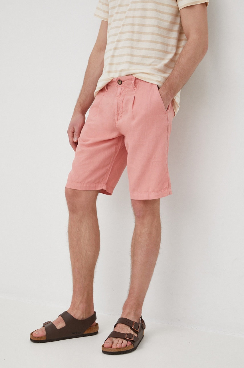 Pepe Jeans Pantaloni Scurti Din Amestec De In Arkin Short Linen Barbati, Culoarea Roz