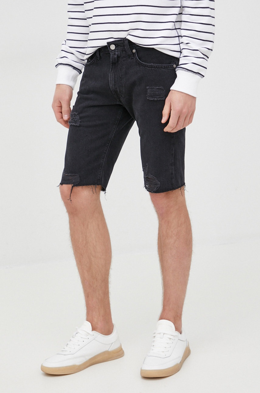 Pepe Jeans Pantaloni Scurti Jeans Stanley Short Destroy Barbati, Culoarea Negru