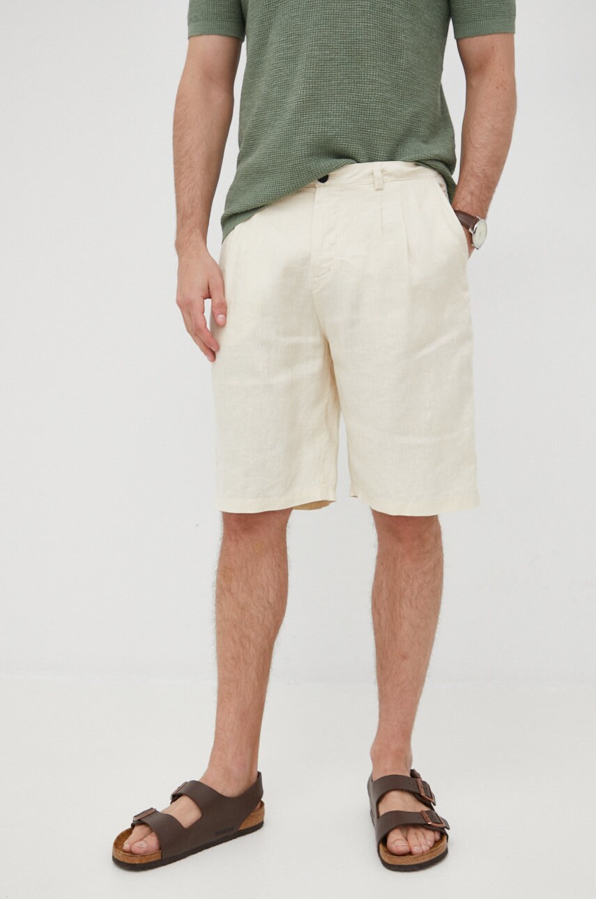 Sisley pantaloni scurti din in barbati, culoarea bej