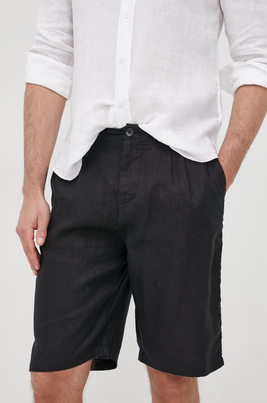 Sisley pantaloni scurti din in barbati, culoarea negru