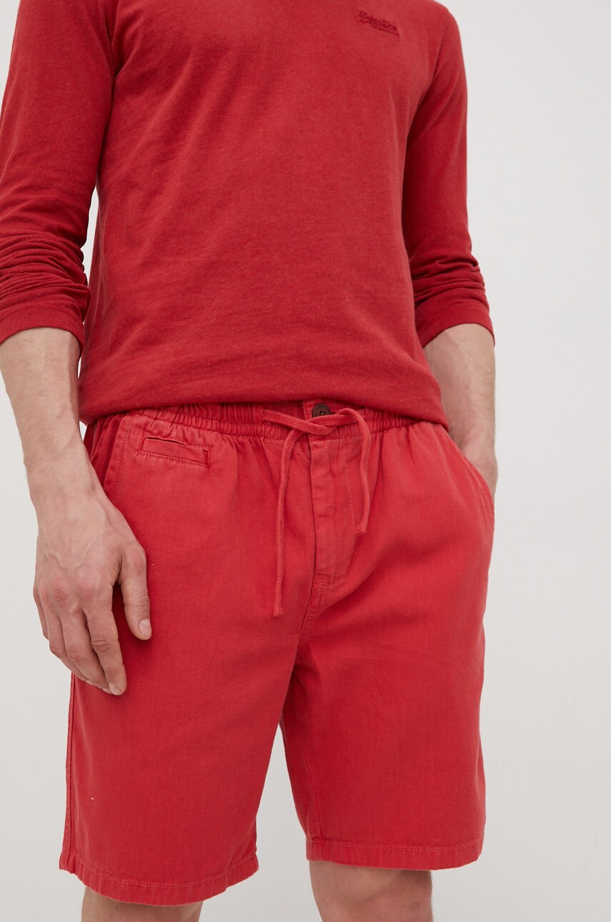 Superdry pantaloni scurți din amestec de in barbati, culoarea rosu