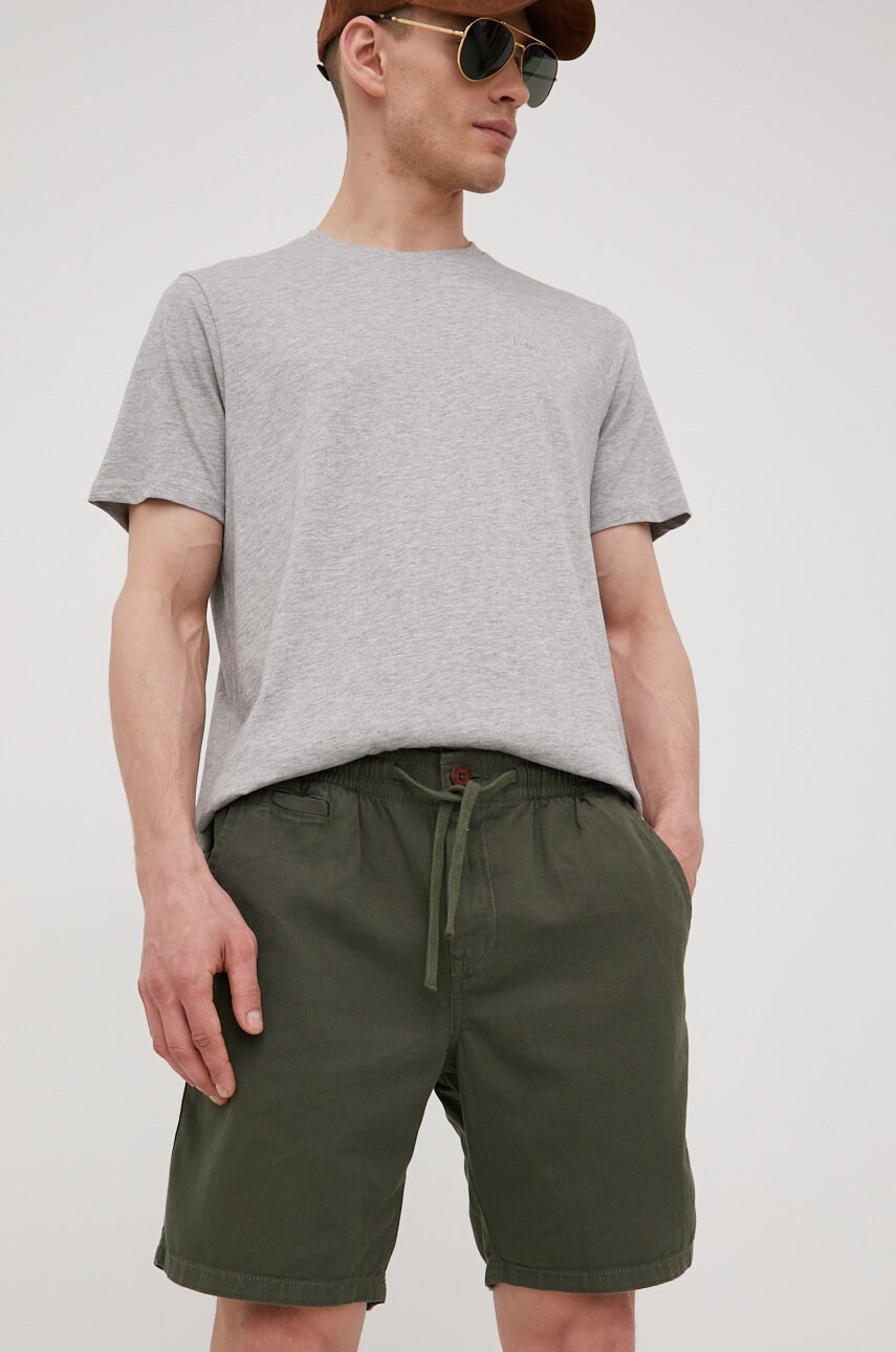 Superdry pantaloni scurți din amestec de in barbati, culoarea verde
