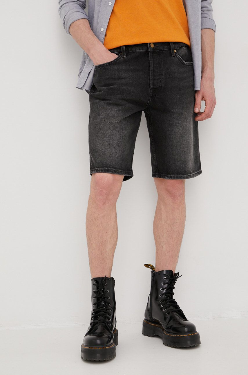 Rifľové krátke nohavice Superdry pánske, čierna farba,