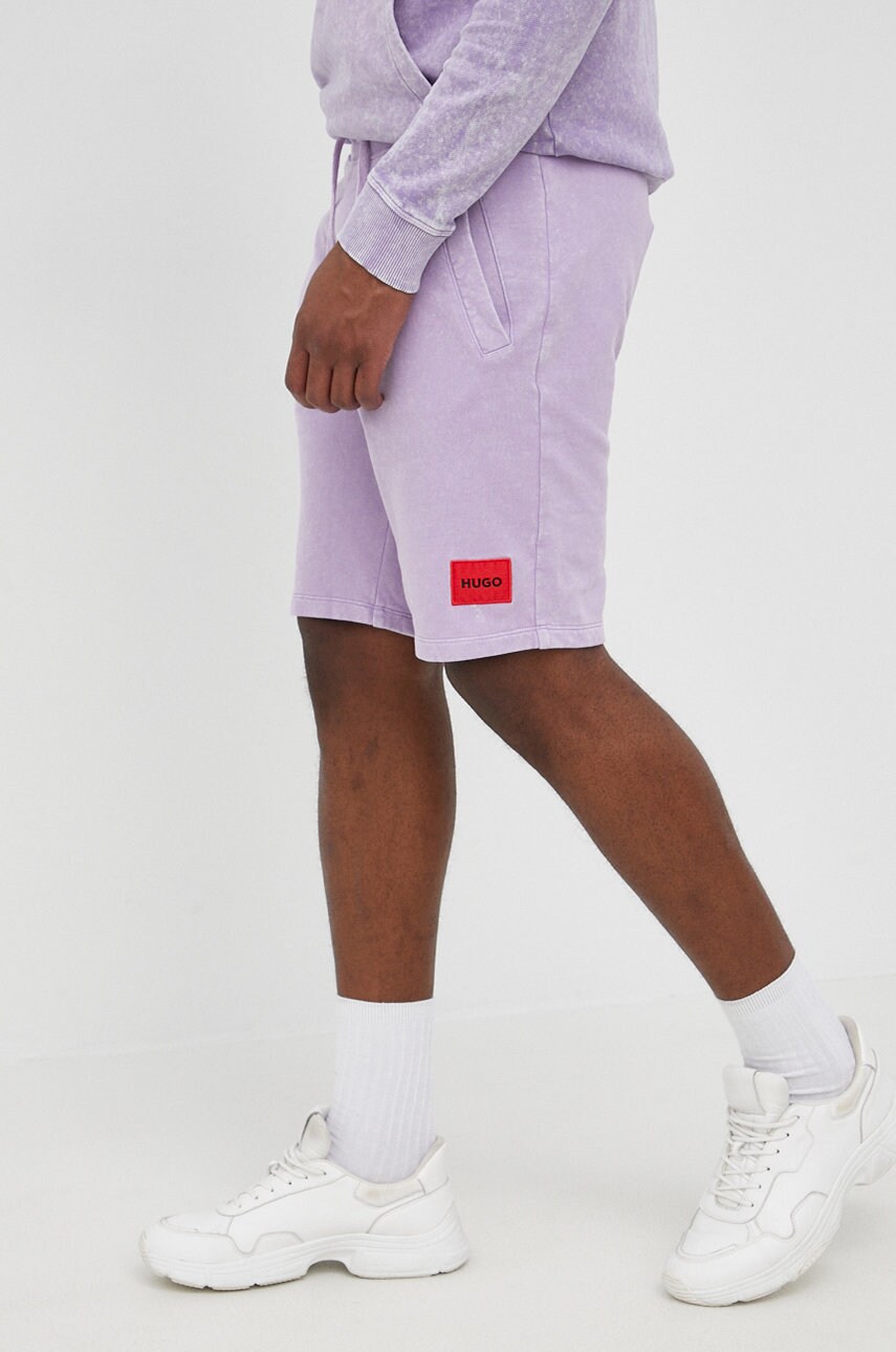 Hugo pantaloni scurti din bumbac barbati, culoarea violet