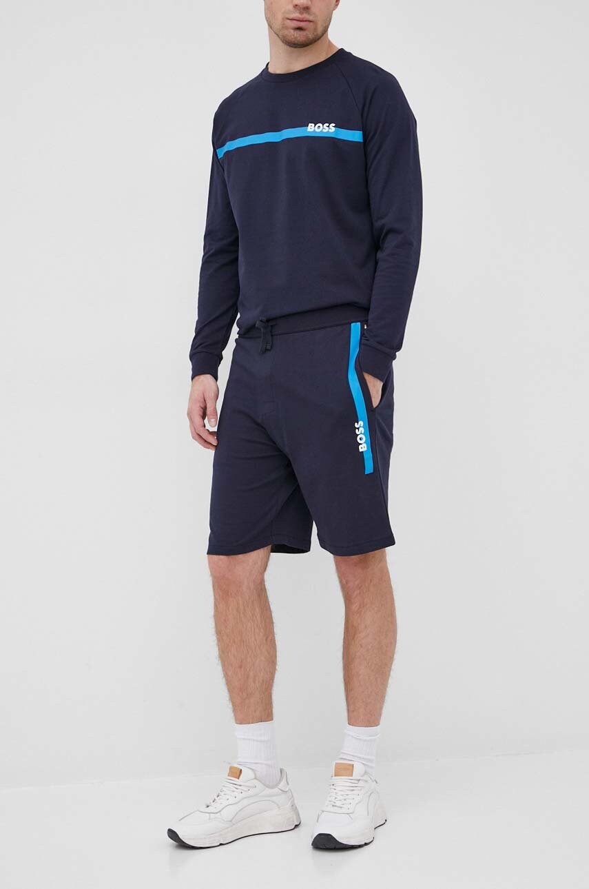Boss pantaloni scurti din bumbac barbati, culoarea albastru marin