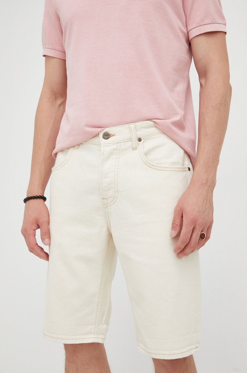 Džínové šortky Lee pánské, béžová barva - béžová -  80% Bavlna