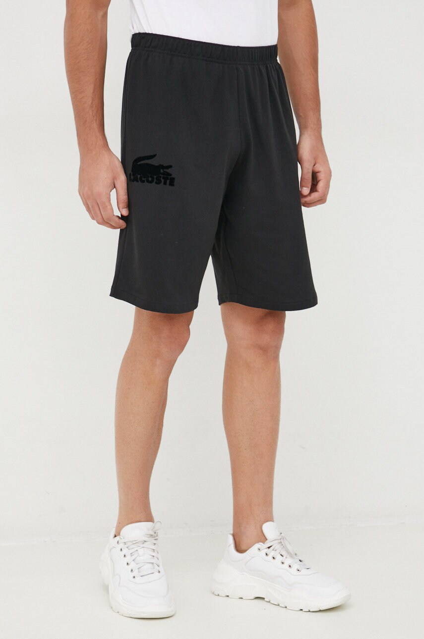 Lacoste pantaloni scurti barbati, culoarea negru, melanj