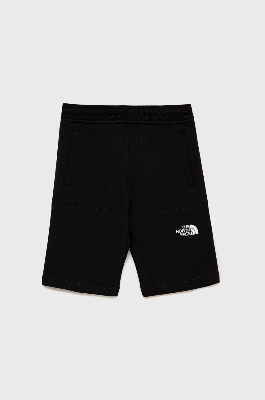 The North Face pantaloni scurți din bumbac pentru copii culoarea negru, talie reglabila