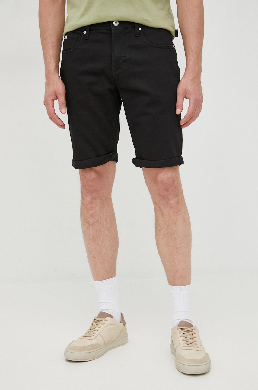 Lindbergh pantaloni scurti jeans barbati, culoarea negru