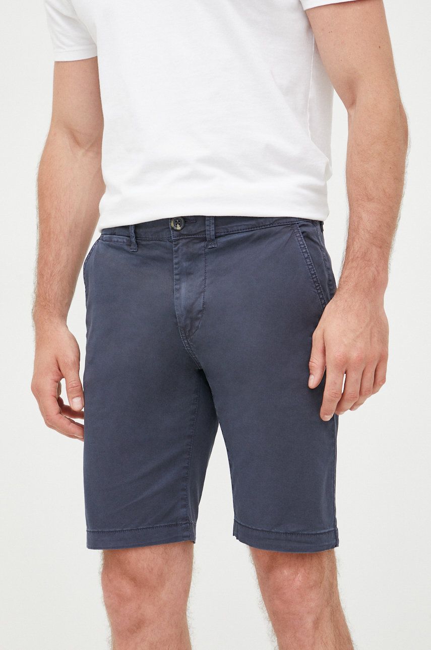 Kraťasy Pepe Jeans pánské, tmavomodrá barva - námořnická modř -  98% Bavlna