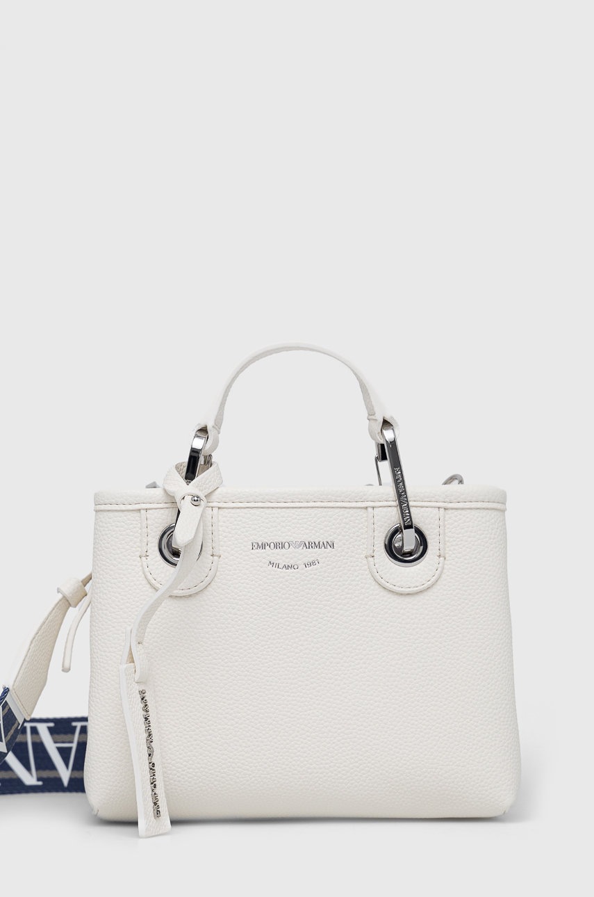 

Кожена чанта Emporio Armani в бежово, Бял