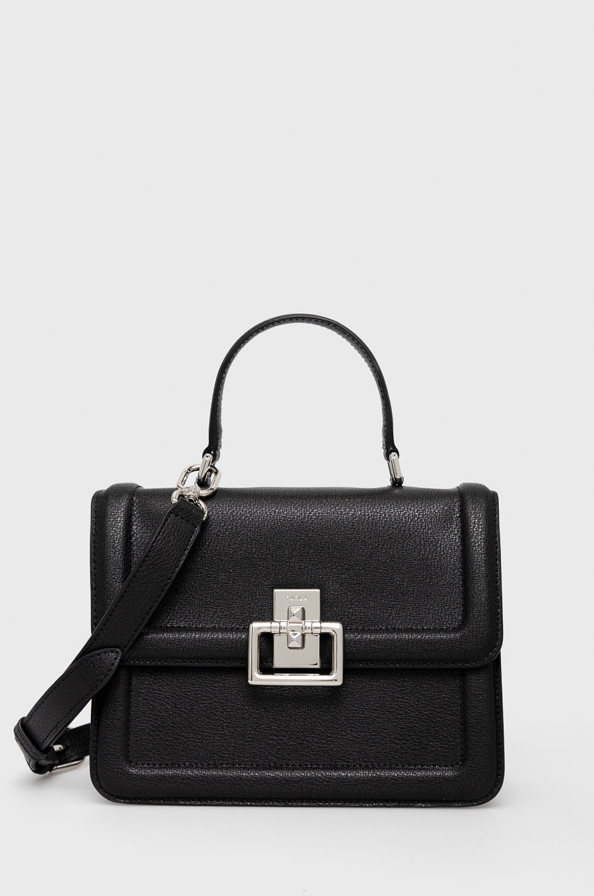 

Кожена чанта Furla в черно, Черен