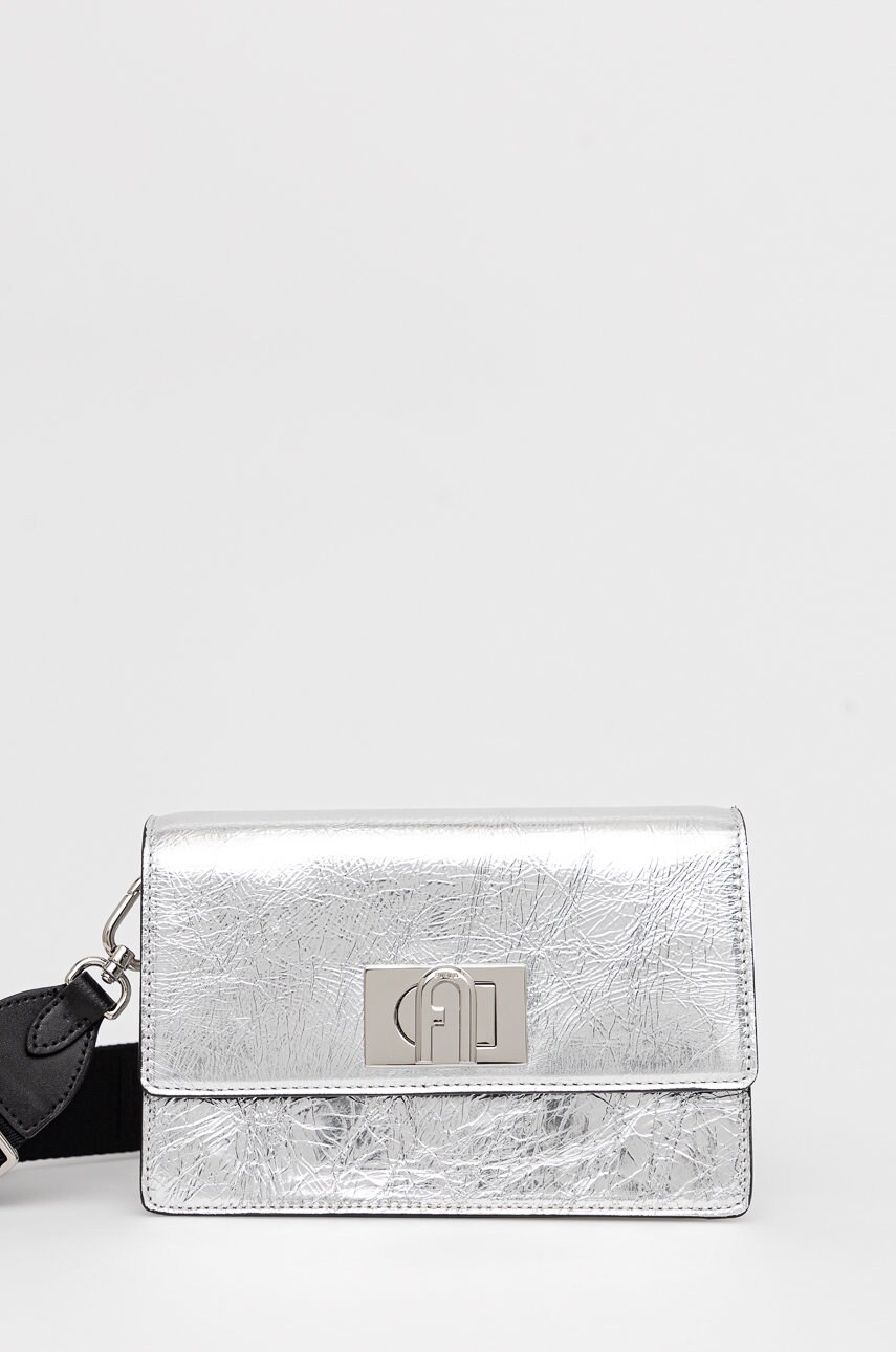 Furla poseta de piele culoarea argintiu