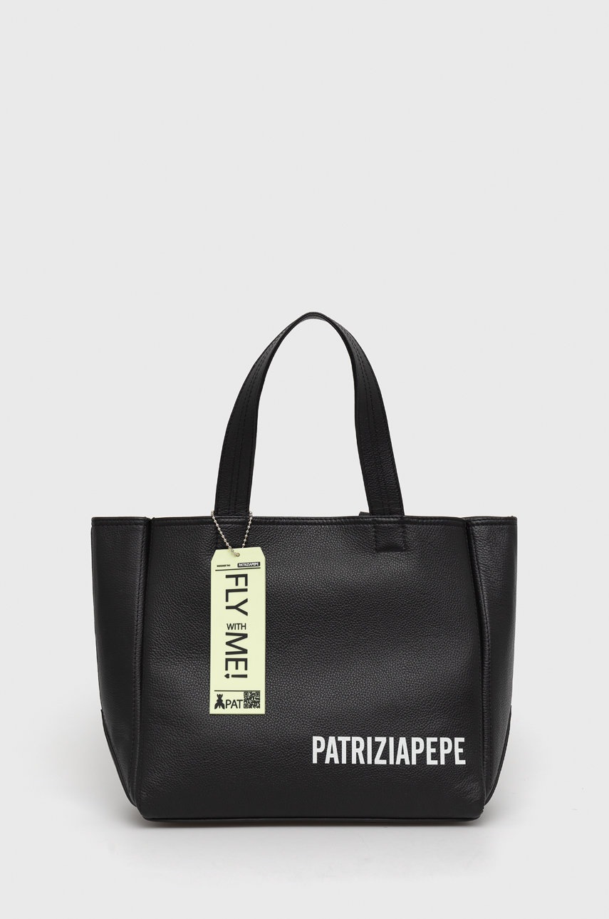 

Кожена чанта Patrizia Pepe в черно, Черен