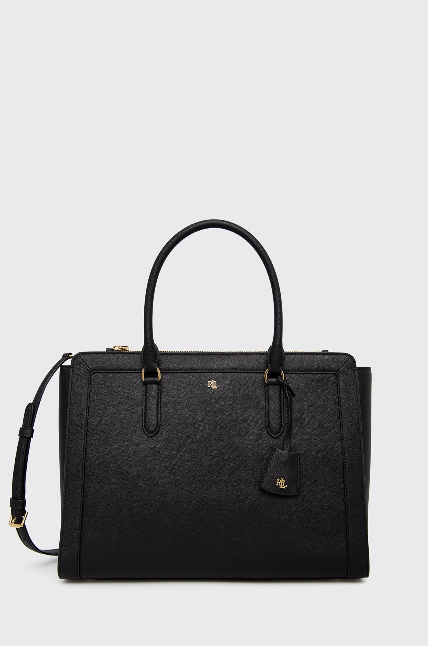 

Кожена чанта Lauren Ralph Lauren в черно, Черен
