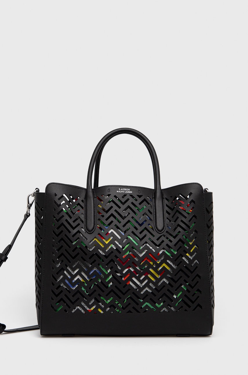 

Кожена чанта Lauren Ralph Lauren в черно, Черен