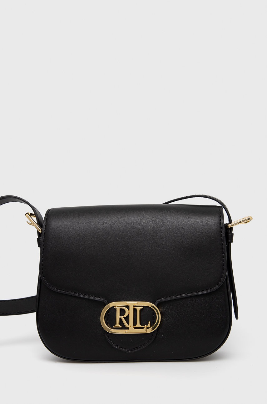 

Кожена чанта Lauren Ralph Lauren в черно, Черен