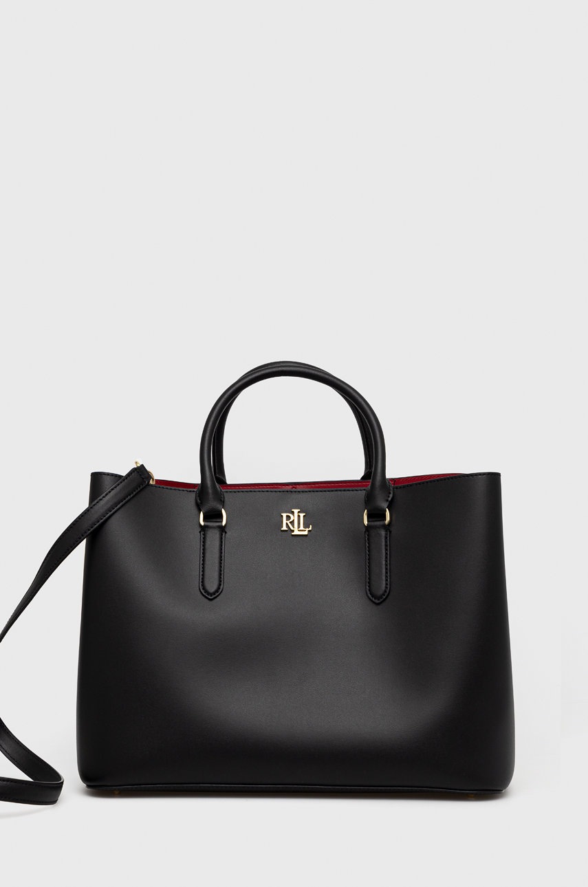 

Кожена чанта Lauren Ralph Lauren в черно, Черен
