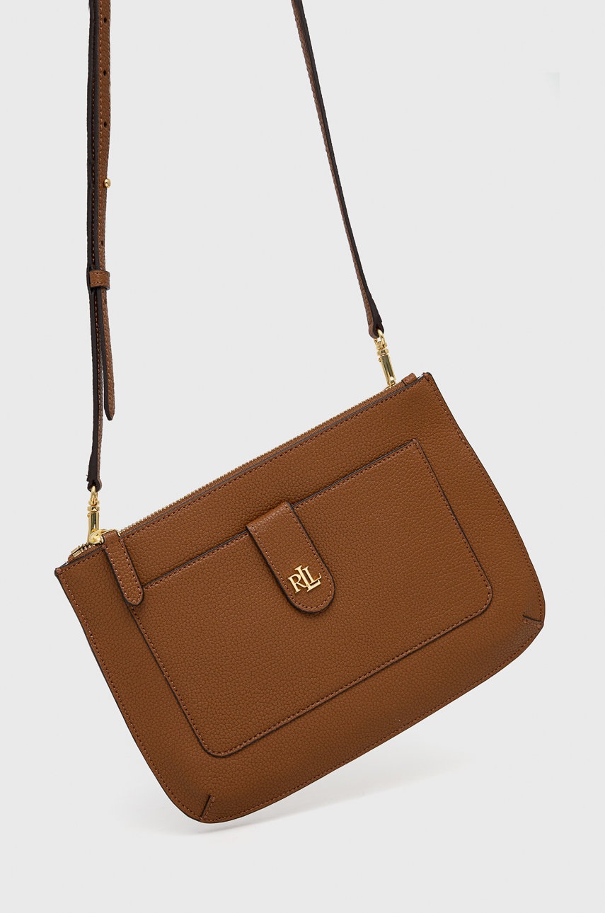 

Кожена чанта Lauren Ralph Lauren в кафяво, Кафяв
