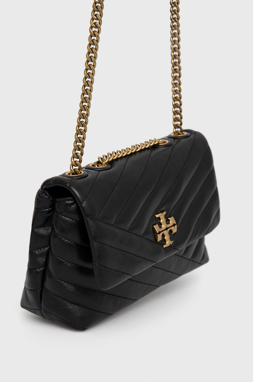 Δερμάτινη τσάντα Tory BurchKira Chevron Small χρώμα: μαύρο 90452.001 φωτογραφία
