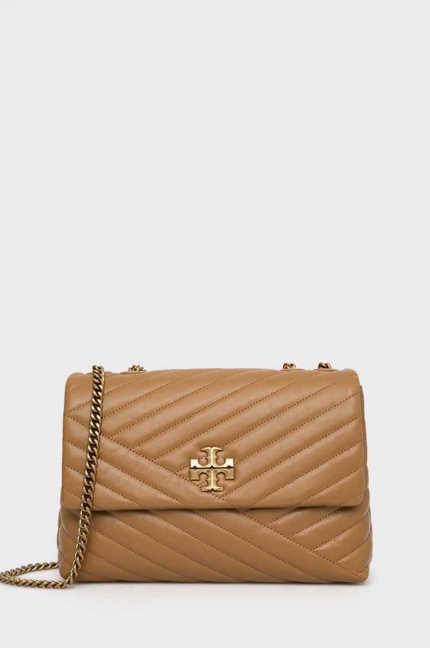 

Кожена чанта Tory Burch в кафяво, Кафяв