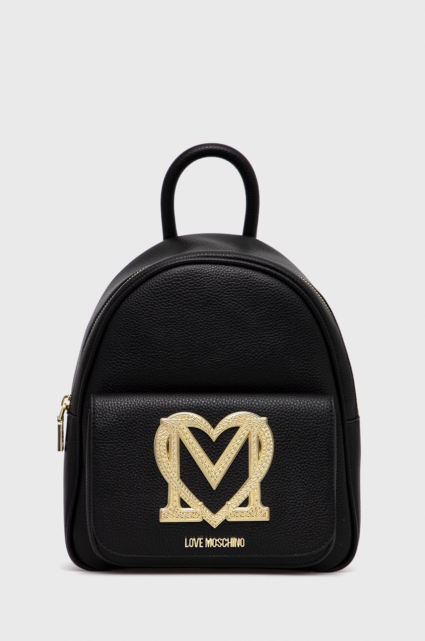 

Раница Love Moschino в черно малък размер с апликация, Черен