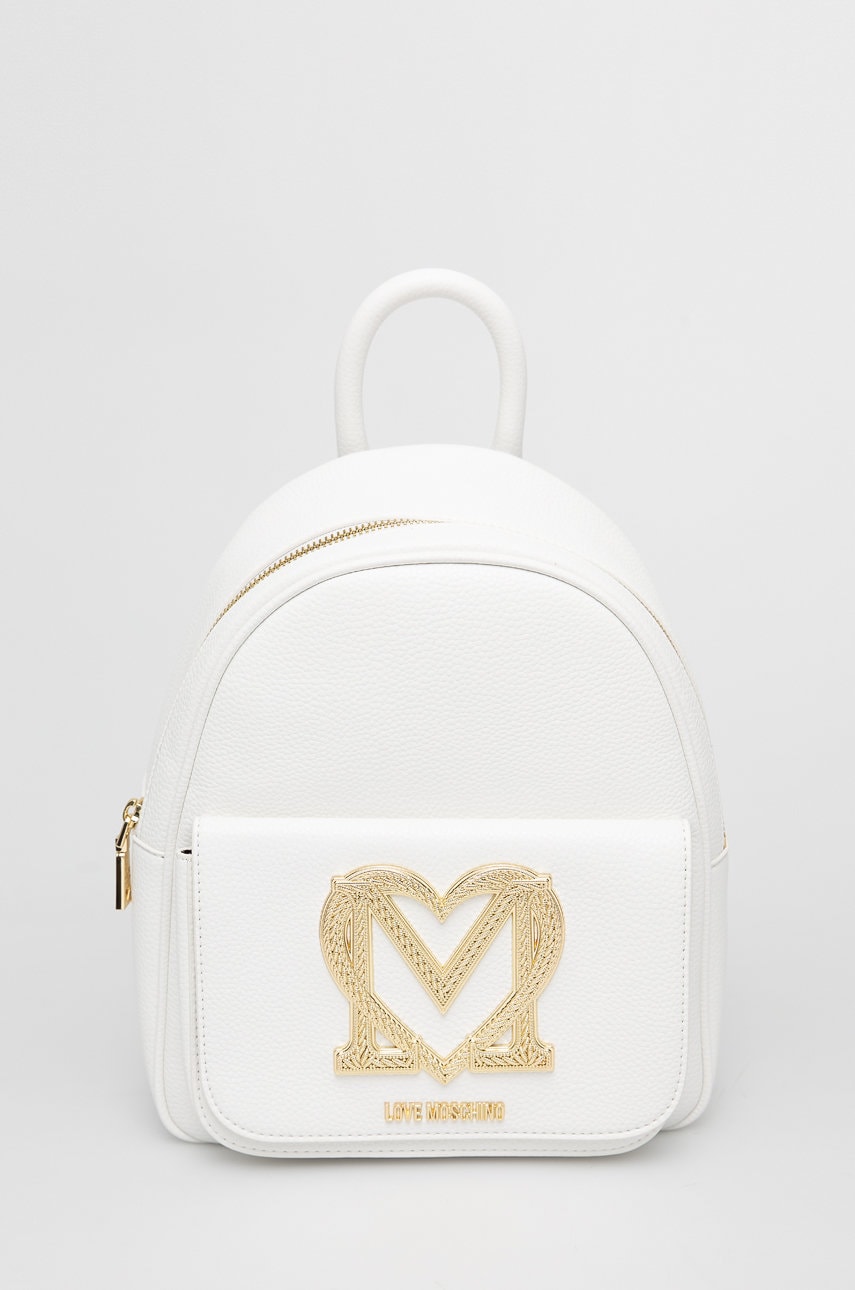 Love Moschino rucsac femei, culoarea alb, mic, cu imprimeu