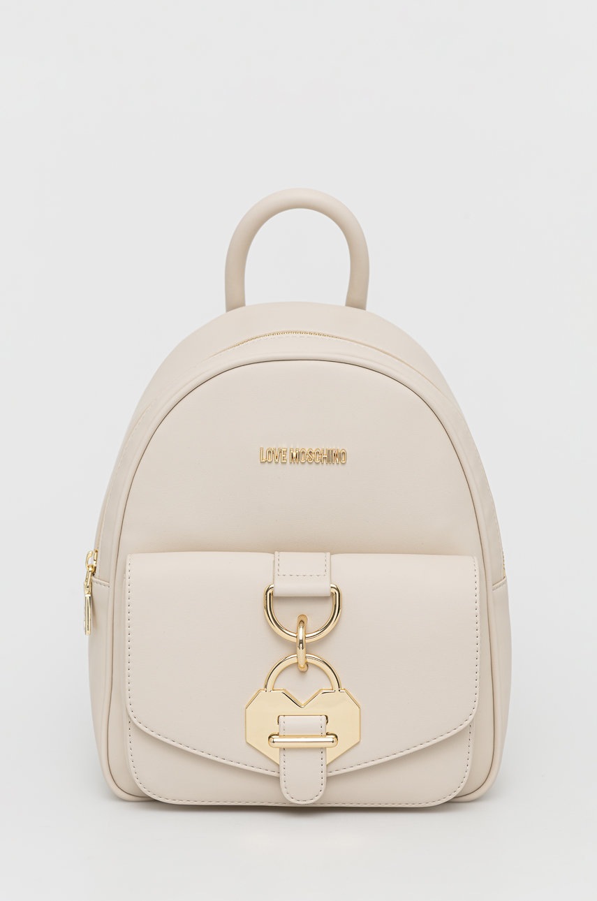 

Раница Love Moschino дамски в бежово малък размер с изчистен дизайн, Бежов
